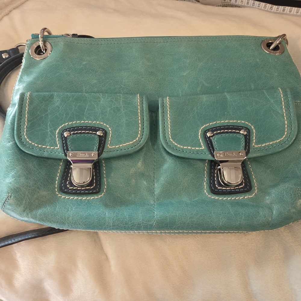 Coach Poppy Spectator Hippie Green Blue Leather Crossbody Bag - Picture 5 of 14
